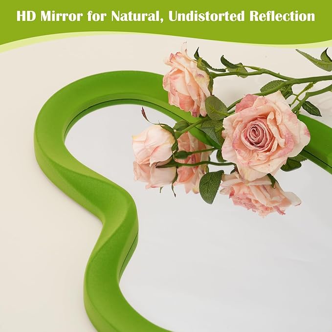 Green Wall Mirror Decor for Hallway Entryway, Large 13.8x29.7 Asymmetrical Decorative Mirrors for Home Office Living Room, Funky Home Decor for Housewarming Christmas Wedding Gift (Lawn Green)