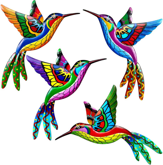 ZYP Metal Outdoor Wall Art Decor,3D Colorful Garden Birds Sculpture Outdoor Iron Hanging Decor Ornaments, Metal Hand-made Bird Wall Art Decorations for Fence Patio Balcony Living Room,Hummingbird