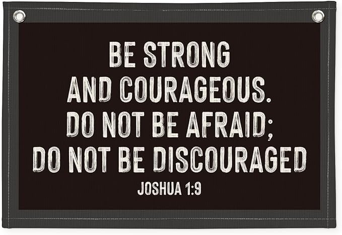 Christian Wall Art, Be Strong and Courageous Bible Verse Banner, Inspirational Linen Canvas Banner Wall Hanging Decor for Toddler Boys Room Nursery Playroom, Religious Gift for Kids
