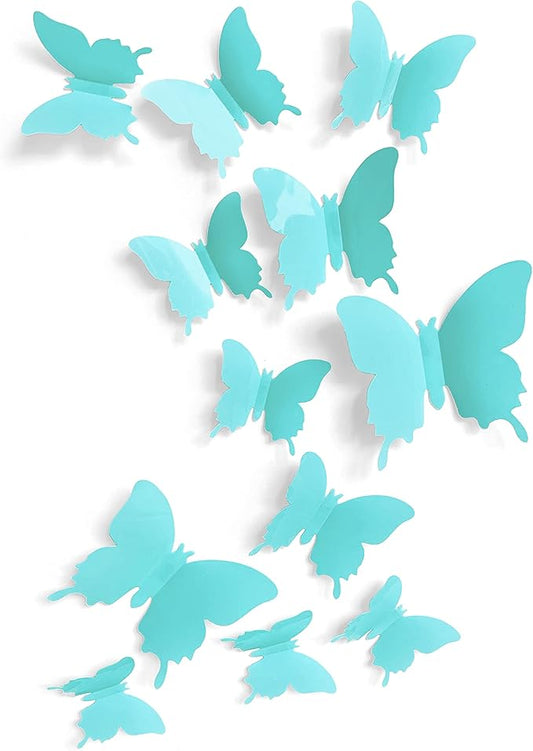 Cute Blue Butterfly Wall Decor 24 pcs, Girls Room Wall Decals, Teal Aesthetic Butterflies Stickers for Nursery Decorations, Baby Toddler Room Decor for Girls