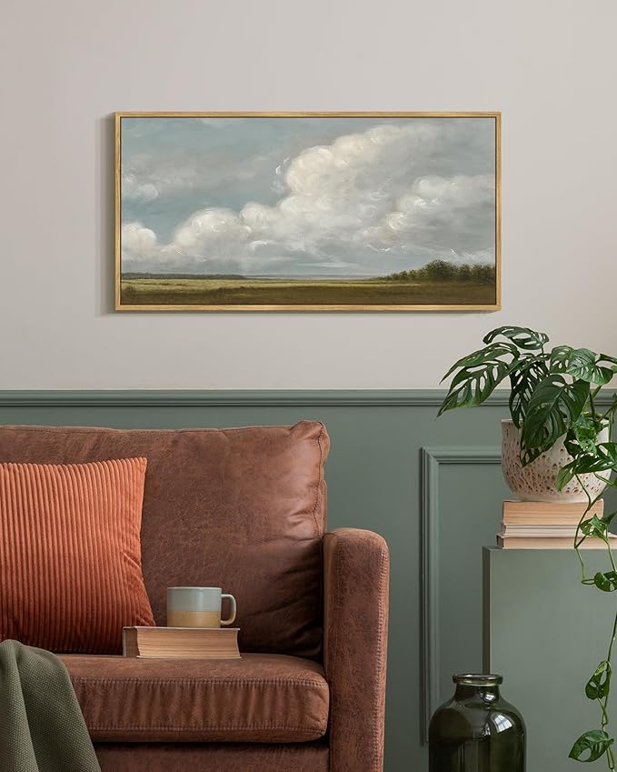 SHENIFY Vintage Framed Wall Art Grassland Meadow Landscape Scenery Rustic Home Decor Retro Decorations for Farmhouse Bedroom Living Room Ready to Hang Wall Artwork - 8x16in Natural Framed