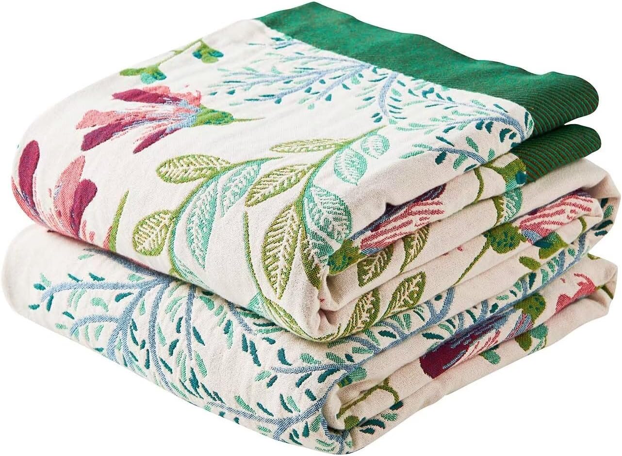 Boho Throw Blanket for Bed, 100% Cotton Soft Rustic Quilt Fall Blanket, 90"x98" Floral Printed Farmhouse Decor Bed Blankets, All Season Rustic Reversible Bohemian Throw Quilt