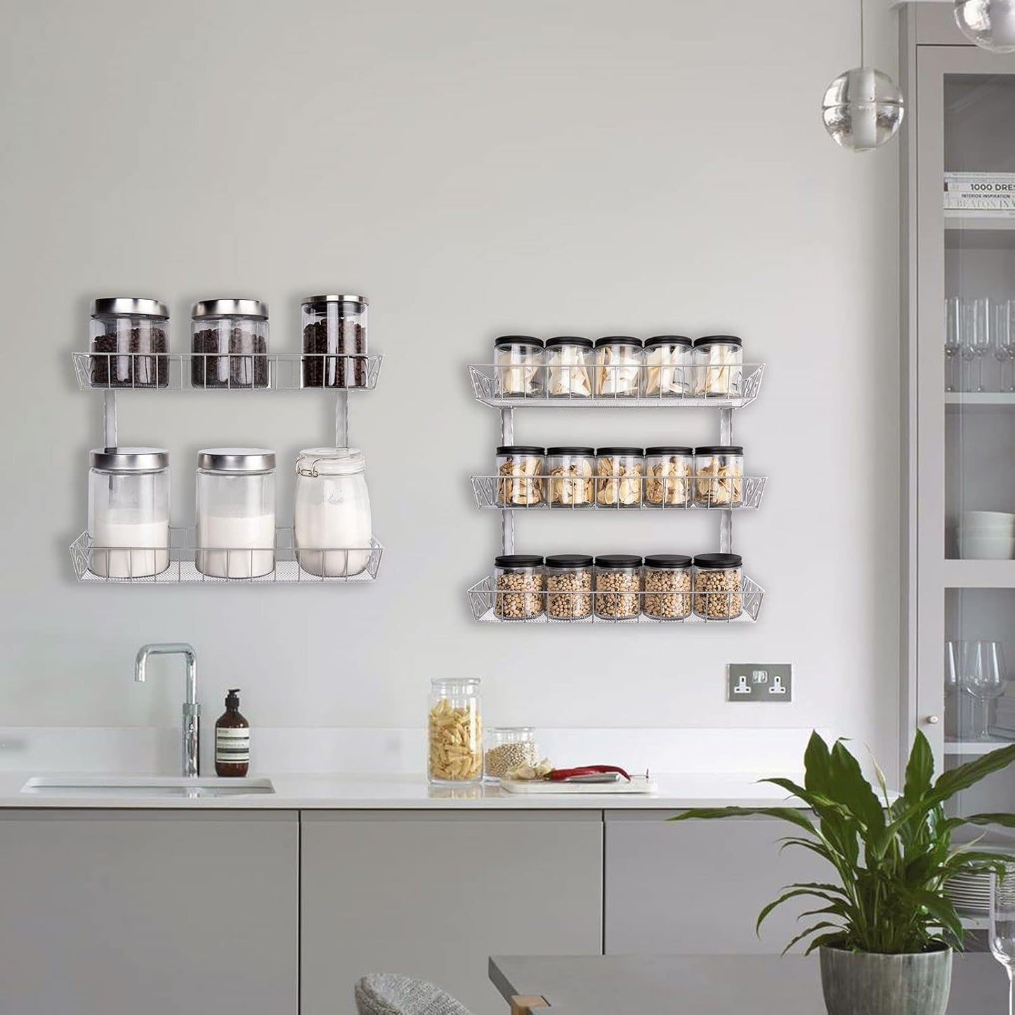 SWOMMOLY Adjustable Wall Mount Spice Rack, 6-Tier Dual-use (Multi-use) Organizer, Silver