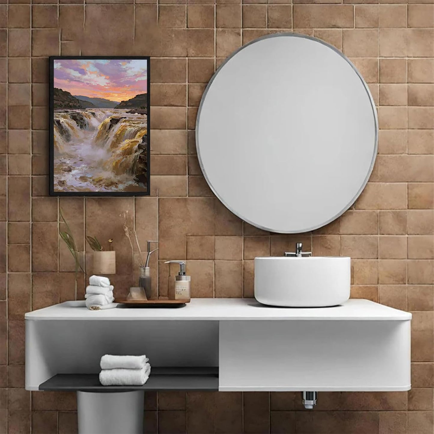 The surging waterfall scenery in the canyon is suitable for posting in the living room bedroom and office landscape posters