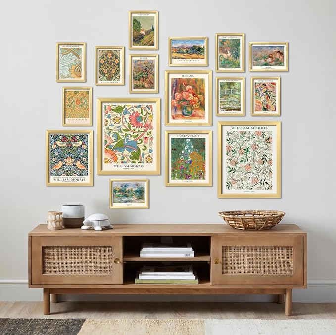ANERZA 16 PCS Vintage Eclectic Wall Art Decor, William Morris Wall Prints for Bedroom, Posters for Room Aesthetic, Wall Collage Kit Pictures for Living Room, Colorful Dorm Gallery Home Decor