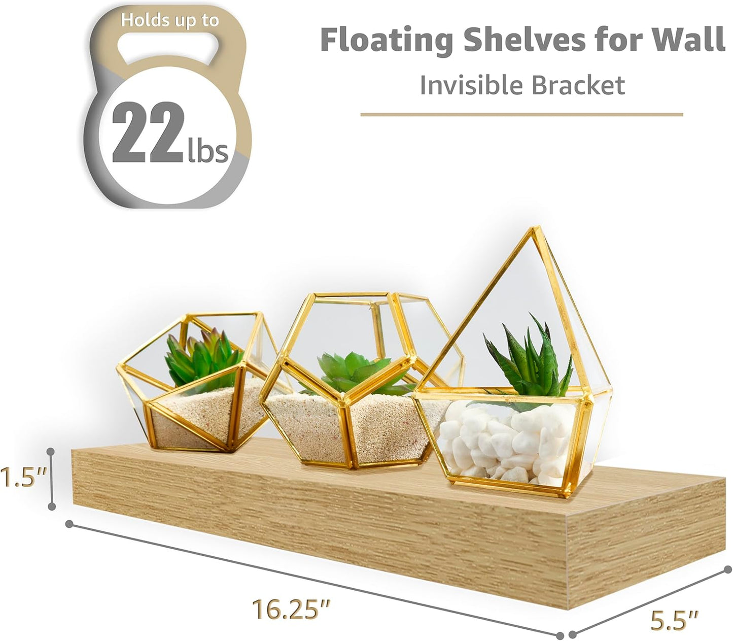 Sorbus Floating Shelves for Wall, Bathroom Shelves Wall Mounted for Kitchen, Bedroom, Bathroom Storage Over Toilet, Hanging Book Shelf for Wall Home Decor Living Room (Maple Wood, 3 Pack)