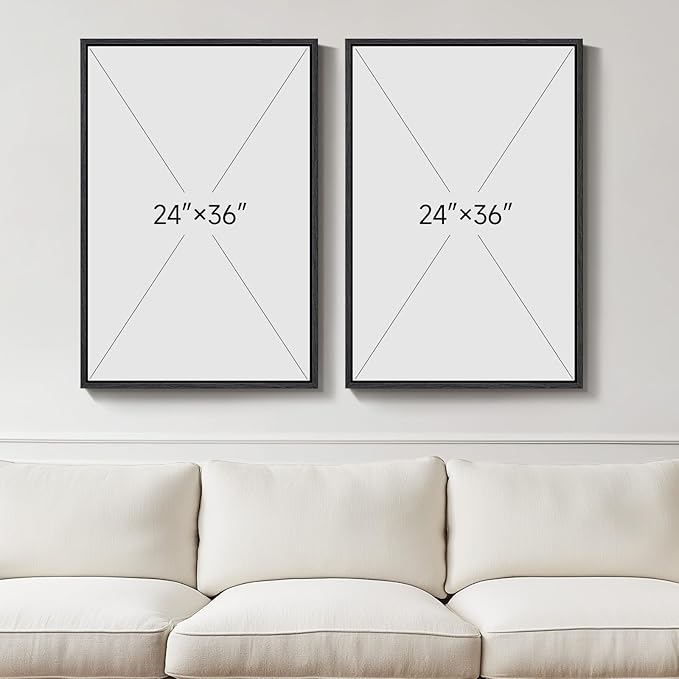 Large Framed Neutral Abstract Wall Art for Living Room, Set of 2 Black and Beige Modern Canvas Prints Paintings Artwork for Walls, Minimalist Block Lines Pictures for Hallway Office Wall Decor 24x36 In