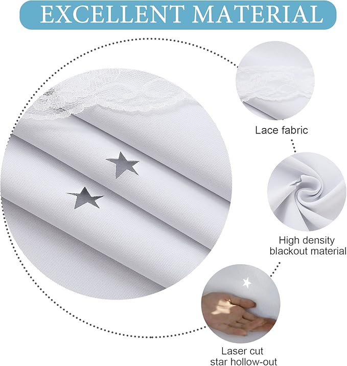 UNISTAR 2 Panels Stars Blackout for Bedroom Living Room Girls Kids Baby Room, Double Layer Star Cut Out Window Curtain, W52 x L84 Inch Length, Greyish White