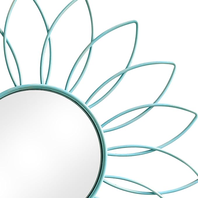 3 Pack Metal Mirrors for Wall Sunburst Wall Mirrors Home Décor Decorative Hanging Wall Art for Living Room Bedroom Entryway (Blue, Flowers)