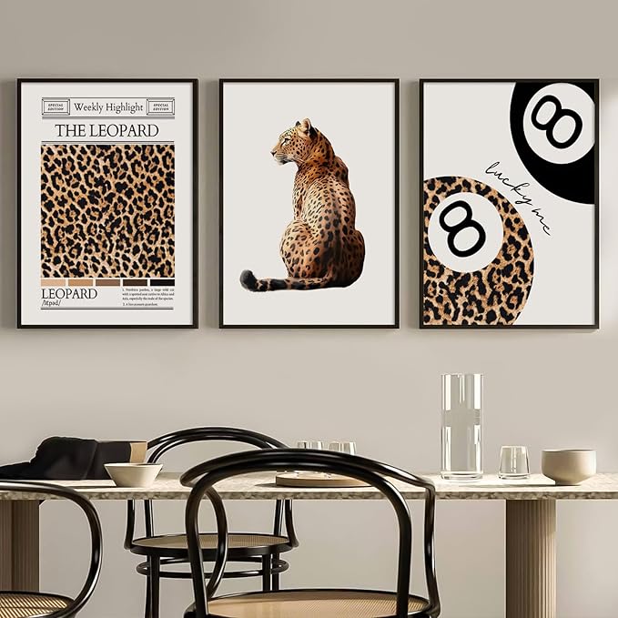 Lhoiplme Trendy Leopard Wall Art Cheetah Print Canvas Wall Decor 8 Ball Poster Preppy Room Aesthetic Pictures Funky Coquette Vintage Prints Y2k Fashion Lucky Posters for Bedroom 12x16x3 Inch Unframed