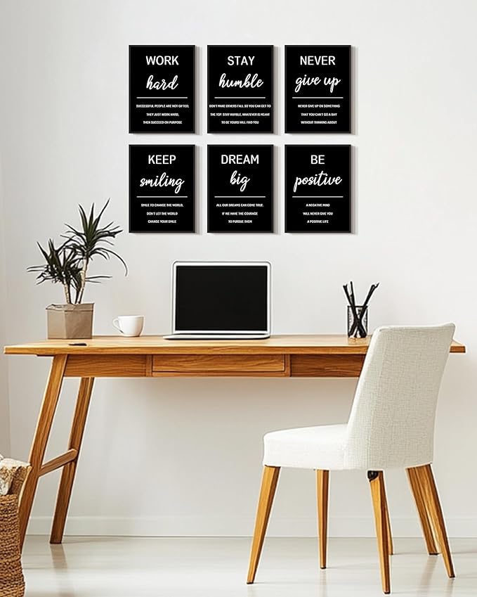 KUVIOKE Inspirational Framed Wall Art Motivational Quotes Wall Decor Encouraging Office Posters Sayings for Classroom Bedroom Living Room Ready to Hang Set of 6, 11x14in (Black Framed)