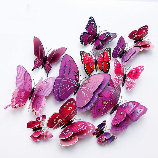 Butterfly Wall Decor 72 PCS, 3D Butterflies Stickers for Party Decorations with Magnets (Purple, 72)