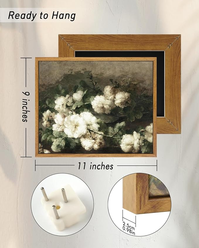 InSimSea Framed Canvas Wall Art Vintage Decor, Flower Prints Room Wall Decor, Botanical Prints Wall Art for Living Room Decorations, Rustic Artwork for Bathroom Bedroom, 9"x11"