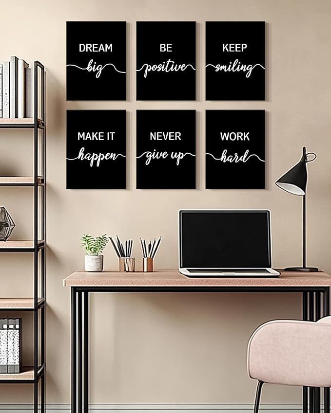 KUVIOKE Inspirational Office Wall Decor Motivational Quotes Framed Wall Art Encouraging Affirmations Sayings for Kids Classroom Bedroom Ready to Hang Set of 6, 12x16in (Framed)