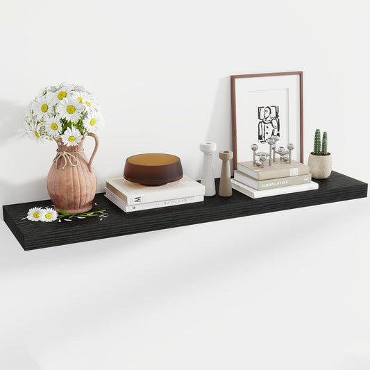 48 Inch Floating Shelves, 11.6 Inch Deep Floating Shelves for Wall, Floating Shelf with Invisible Brackets, Deep Shelves for Bathroom, Bedroom, Living Room, 1 Pack, Black