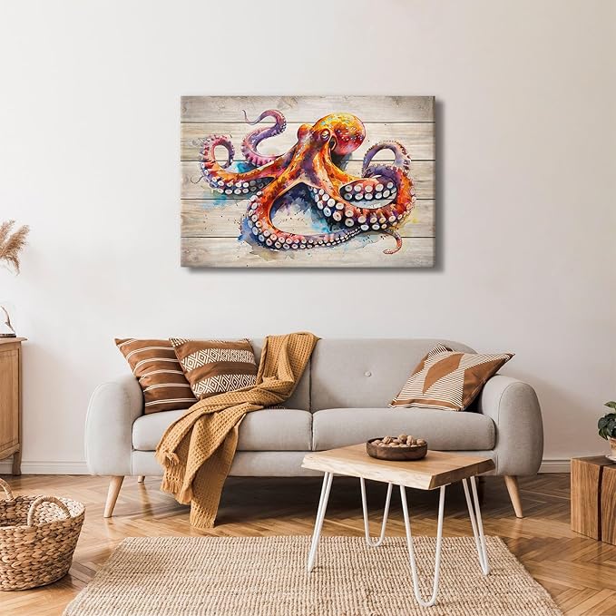 Sea Life Wall Art Octopus Picture Wall Decor Underwater Marine Animal Wall Decor Modern Gallery Artwork Canvas Prints Ocean Creature Painting Framed Kitchen Bedroom Living Room Home Decoration 32x48"