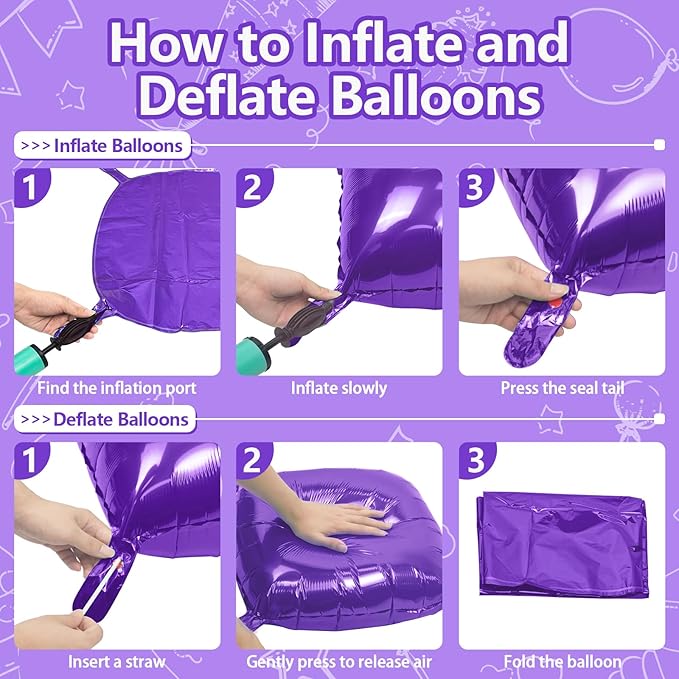 NISOCY 48PCS Purple Square Foil Balloons Wall Backdrop Double Sided Purple Balloons Tunnel Arch Kit for Baby Shower Birthday Wedding Party Decoration