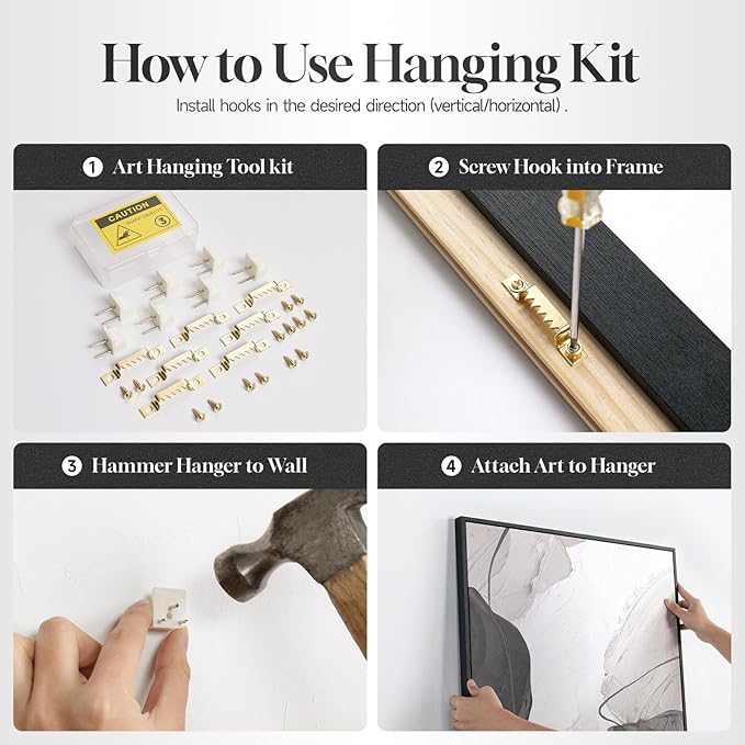 Framed Abstract Neutral Wall Art Set, 4 Piece Black White Gray Minimalist Square Canvas Prints with Brown Accents, Modern Wall Art for Living Room Bedroom Entryway Office Decor, 12x12 Inch