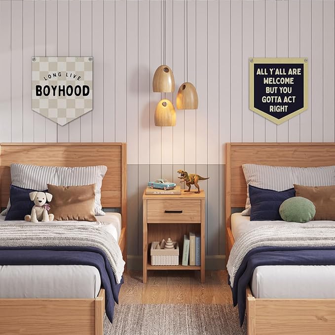 Lacama Long Live Boyhood Banner Boys Room Decor, Boy Nursery Decor, Brown Checkered Linen Banner Wall Hanging Banner Flag for Boys Bedroom Decor Toddler Boy Room Nursery 12x14 lnch