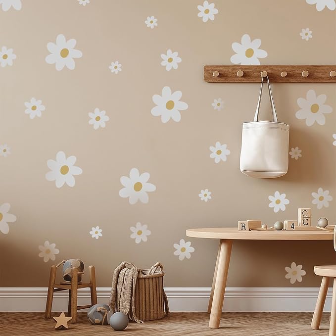 32 PCS Flower Wall Decals Peel and Stick, Daisy Wall Decor for Girls Bedroom, Pure White Daisy