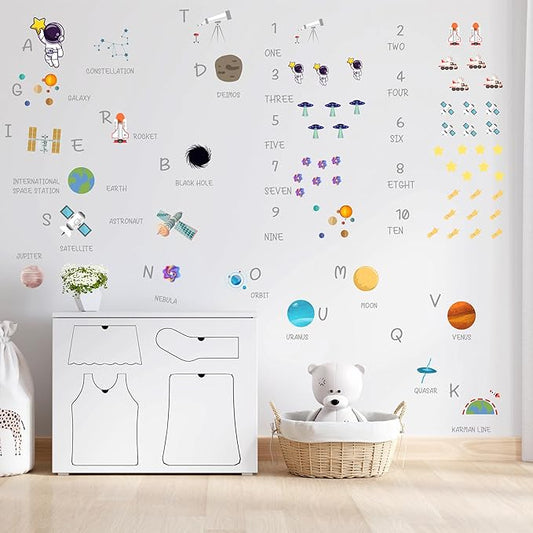 Outer Space Astronaut Wall Stickers for Kids, Astronaut Wall Stickers for Children Room, Outer Space Removable Stickers for Baby Kids Nursery Girls Bedroom Living Room Playroom Wall Decoration