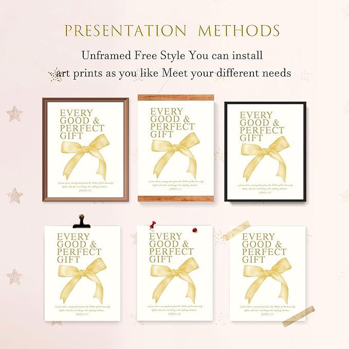 LARTSFRO Coquette Yellow Bow Wall Art Decor Posters, Butter Yellow Bow Room Bedroom Bathroom Dorm Wall Art Decor Aesthetic for College Teen Girls Gifts, Inspirational Bible Verses Bow Wall Decor, 10x8 Inch Set of 4 Pcs Bow Pictures (UNFRAMED)