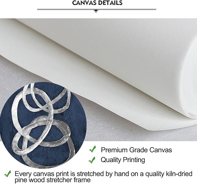 iKNOW FOTO Set of 3 Modern Abstract Blue and Silver Circle Canvas Prints Contemporary Artwork Painting for Bedroom and Bathroom Stretched Canvas Ready to Hang Each Panel 12x16 inches