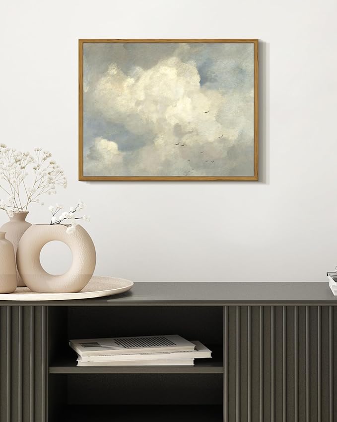 SHENIFY Vintage Landscape Framed Wall Art Sky Cloud Nature Farmhouse Decor Retro Classical Painting for Kitchen Living Room Bedroom Bathroom - 11x14in Natural Framed