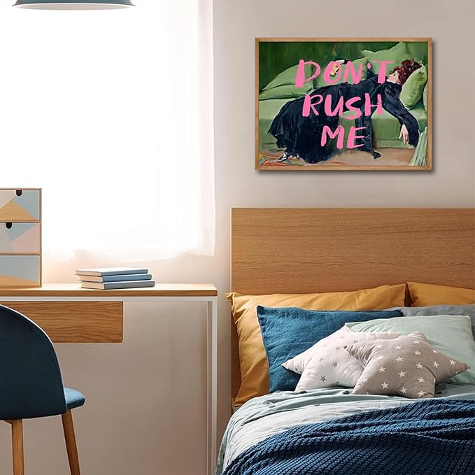Vintage Eclectic Aesthetic Wall Art Print Don't Rush Me Altered Art Portrait Art Antique Victorian Gallery Poster Pink Graffiti Posters Maximalist Wall Decor for Living Room Girls' apartment, Unframed