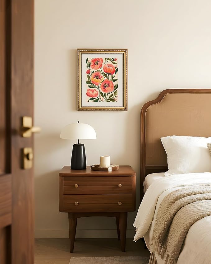 VIYYIEA Gold Framed Peony Floral Wall Art, Elegant Pink Flower Canvas Painting for Living Room Bedroom Decor | Lightweight No Glass Design, Classic Ornate Golden Border | 13x16 Inch