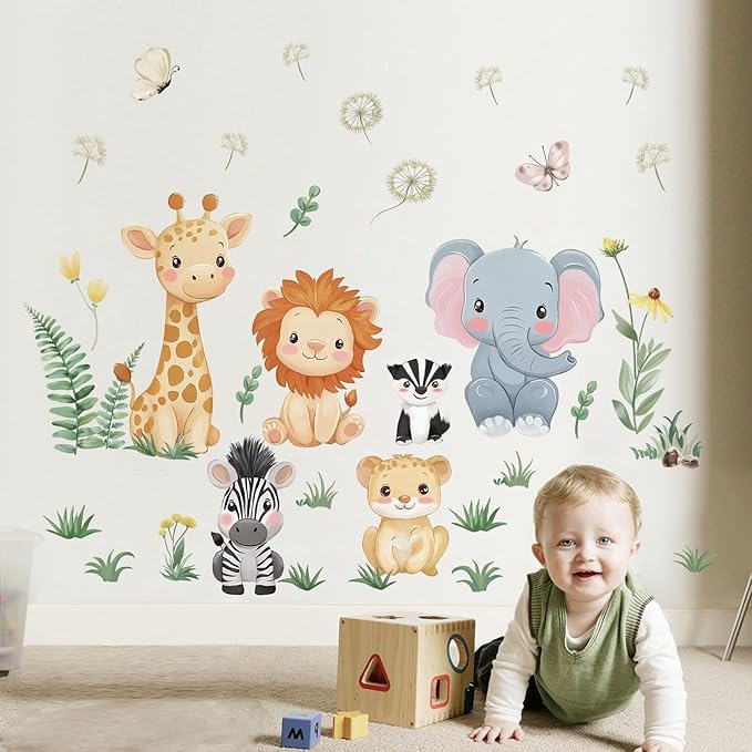 Cartoon Wall Stickers Jungle Animals Wall Decals for Kids Bedroom Nursery & Play Room Baby Room Decor