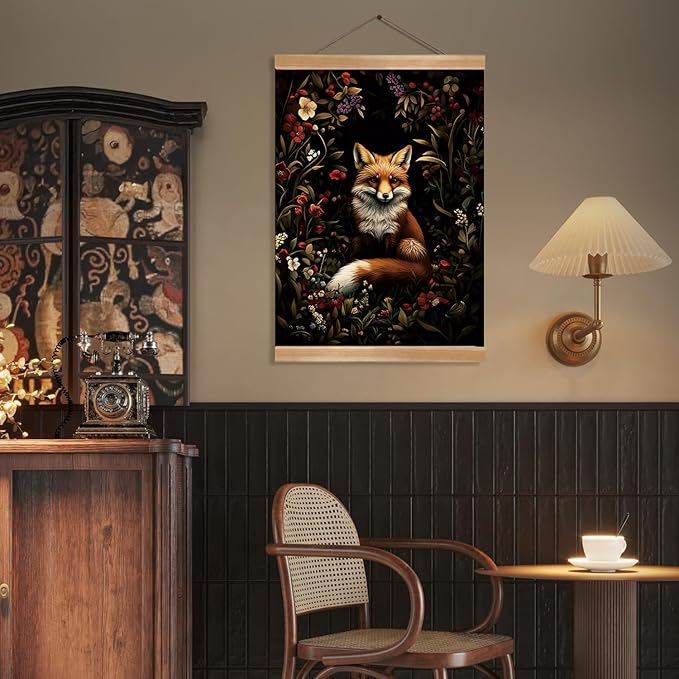 William Morris Abstract Wall Art Decor,Vintage Fox Design Poster, Vintage Hanging Wall Painting Animal Buck Art, Mid-Century& Dark Academia Decor, Gothic Canvas Poster for Oficce and Home (Fox-1)