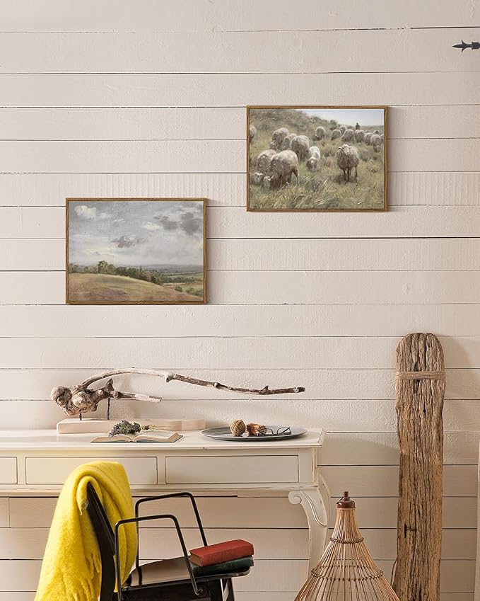 InSimSea Framed Canvas Wall Art Vintage Decor, Sheep on the Dunes Wall Pictures Farmhouse Decor Wall Art, Large Wall Art Living Room Decoration, Bathroom Bedroom Office, 12"x16"