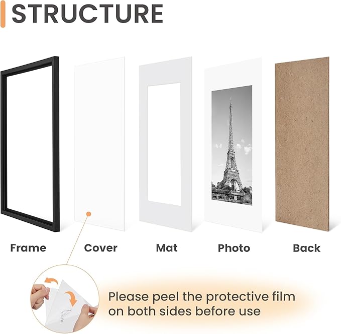 upsimples 20x28 Picture Frame Set of 5, Display Poster 16x24 with Mat or 50.8x71.1 cm Without, Wall Hanging 1000 Pieces Puzzles Frames, Black