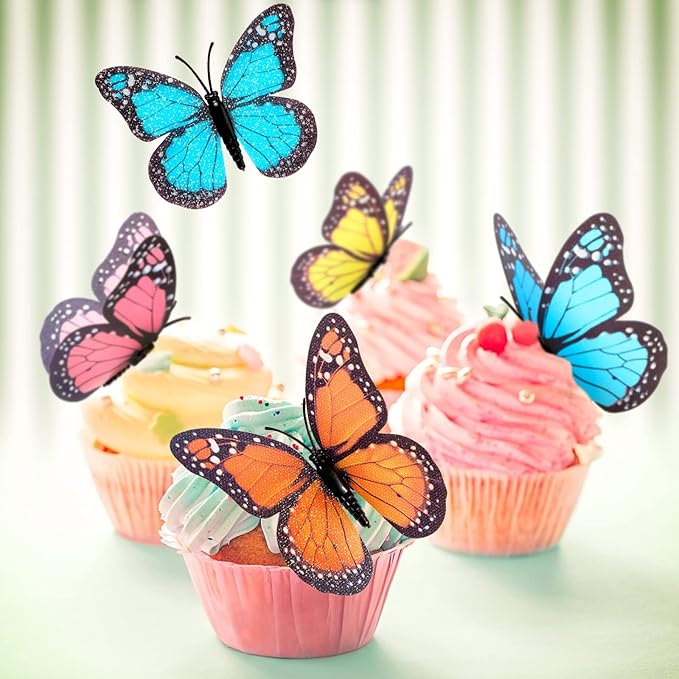 Chuangdi 48 Pcs Colorful Monarch Butterfly Decorations 3 Size Fake Butterflies Realistic Butterfly Craft Artificial Mariposas Wall Decor for Craft Wedding Home Birthday Party (3.2inch,4inch,4.7inch)