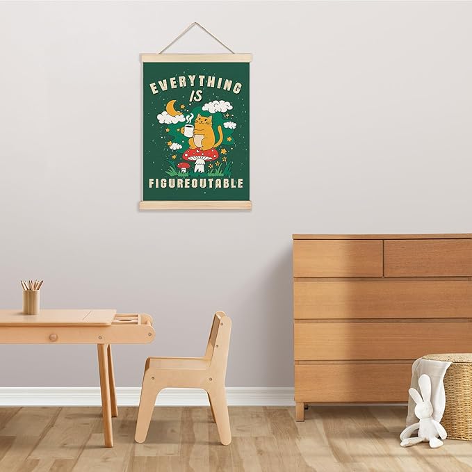 LZYRF Everything Is Figureoutable Funny Cat Wall Art Poster Framed, Positive Affirmation Inspirational Quote Canvas Prints Wall Decor for Home Bedroom Living Room Office, 12x16 Inch