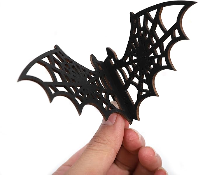Agkvw Wooden Mini 3D Bats Table or Wall Decor – Set of 6 Halloween Bats Decor,Spooky Home Decor for Shelf or Mantle Sitter, 3D Wood Bats Set