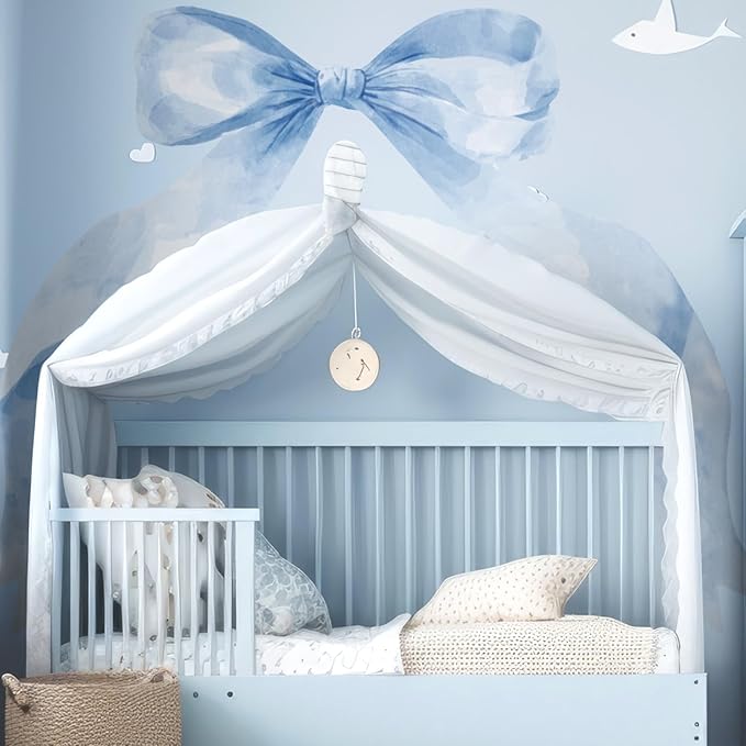 59 x 45 Inch Large Boho Bow Wall Stickers Peel and Stick Coquette Girl Room Decor Large Watercolor Bow Stickers Preppy Waterproof Vinyl Decals Wall Decor for Girl Room Nursery(Pastel Blue)