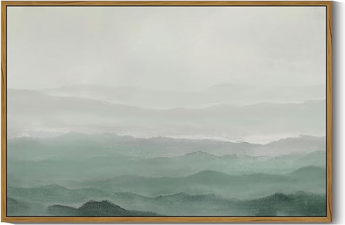 SHENIFY Vintage Landscape Framed Wall Art Foggy Mountain Farmhouse Decor Retro Wilderness Illustrations Decorative for Hallway Living Room Bedroom Dining Room - 24x36in Natural Framed