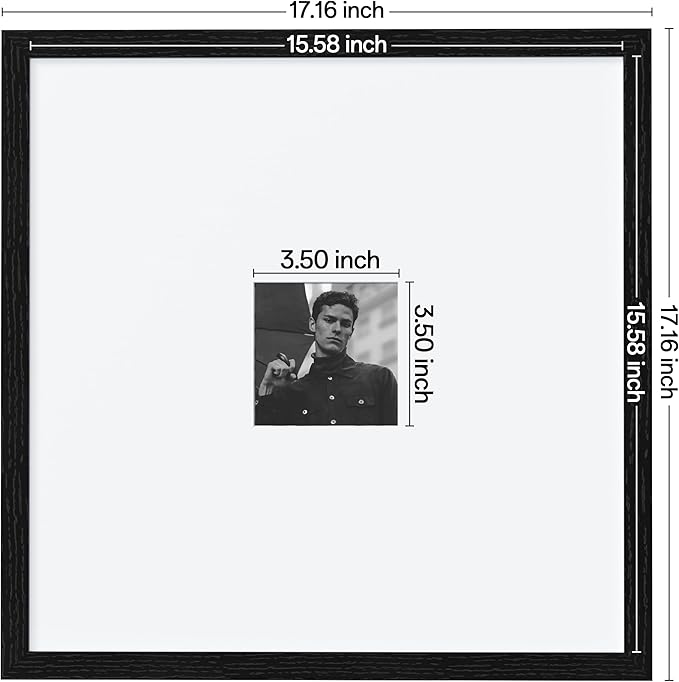 eletecpro 16x16 Picture Frames Set of 9, Classic Gallery Wall Frame Set for 4x4 Photos with Mat or 16x16 without Mat, Large Picture Frame for Art Prints, Black Poster Frames for Home Decor Wall