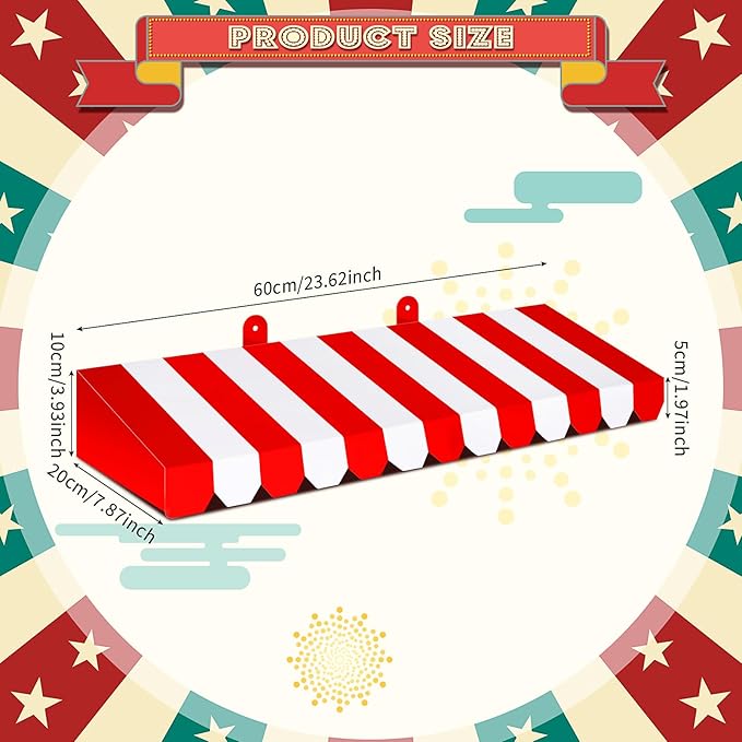 Boao 4 Pack Circus Awning Decoration 3D Stripe Cardboard Awning Carnival Wall Decor Circus Party Favors for Lemonade Stand Bakery Ice Cream Truck Bulletin Board(Red and White,Striped Style)