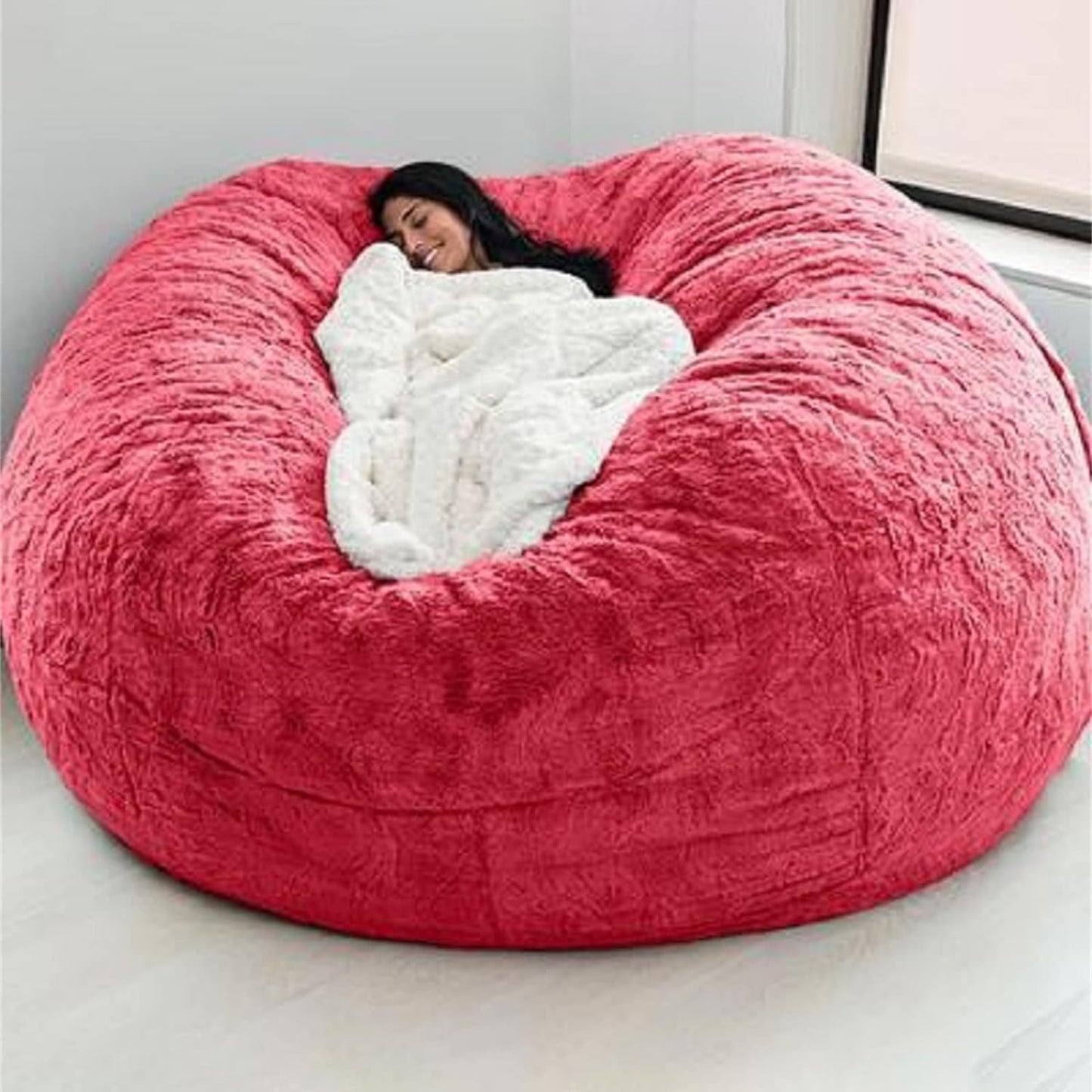 Big Huge Giant Bean Bag Chair for Adults, (No Filler) Bean Bag Chairs in Multiple Sizes and Colors Giant Foam-Filling Required- Machine Washable Covers, Double Stitched Seams (Red,6FT)