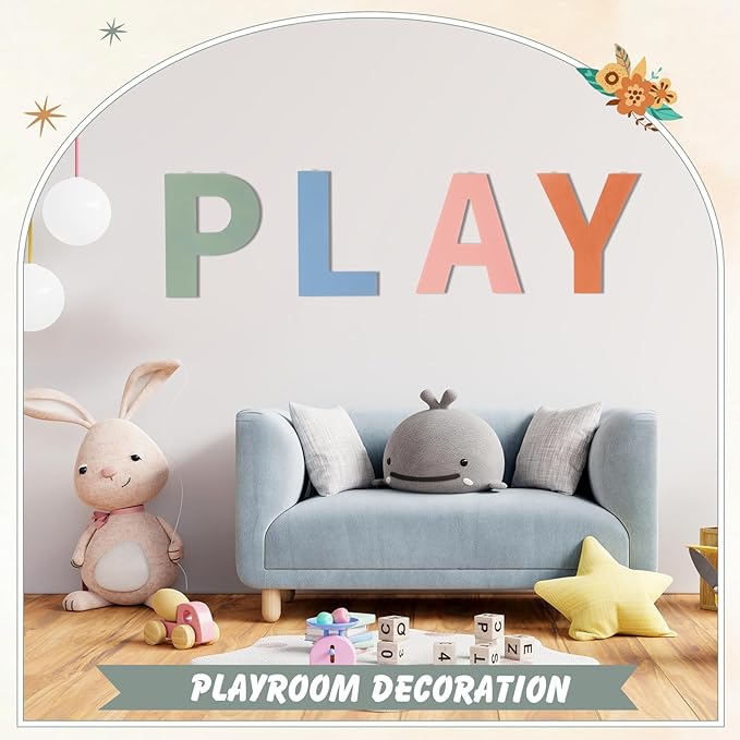 12 In Boho Play Sign Wooden Letters Playroom Sign Bohemian Colors Playroom Wall Hanging Decor for Nursery Room Home Classroom Wall Decor