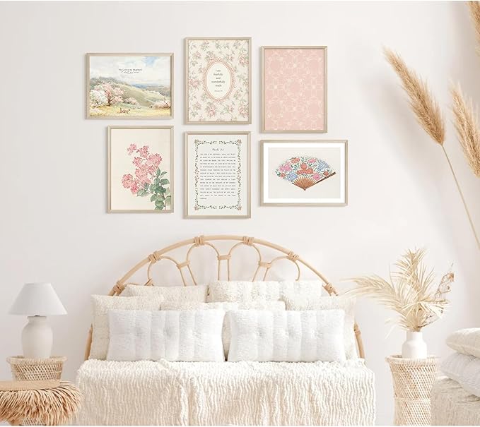 Christian Nursery Wall Art Bible Verse Canvas Wall Decor Girl Floral Wall Art Aesthetic Scripture Picture Jesus Religious Poster Pink Flower Prints Vintage Artwork for Bedroom 12x16x6 Inch Wood Framed