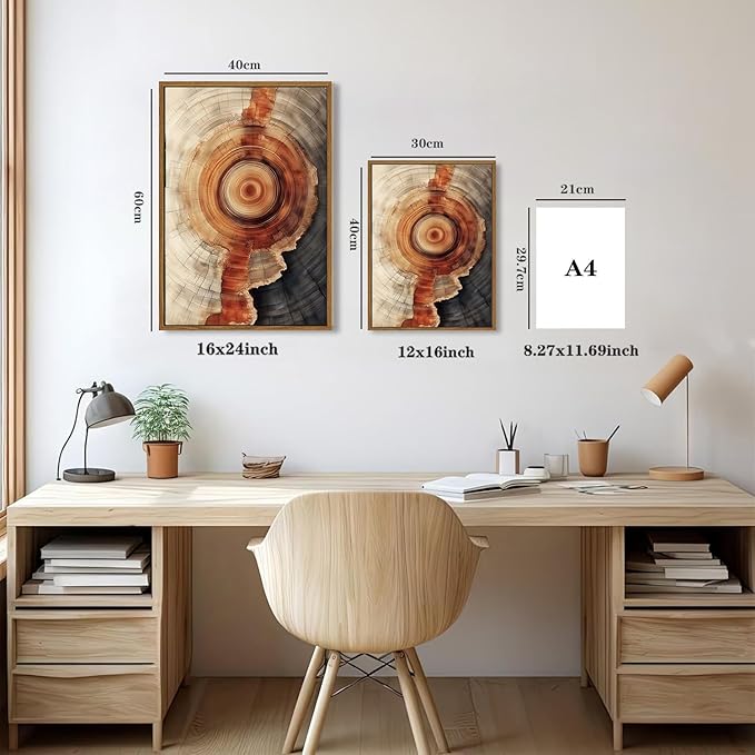 IBHJSART Framed Tree Ring Canvas Wall Art Vintage Colorful Wood Stump Painting Prints Modern Minimalist Pictures Nature Rustic Farmhouse Decor Living Room Bedroom Bathroom Office