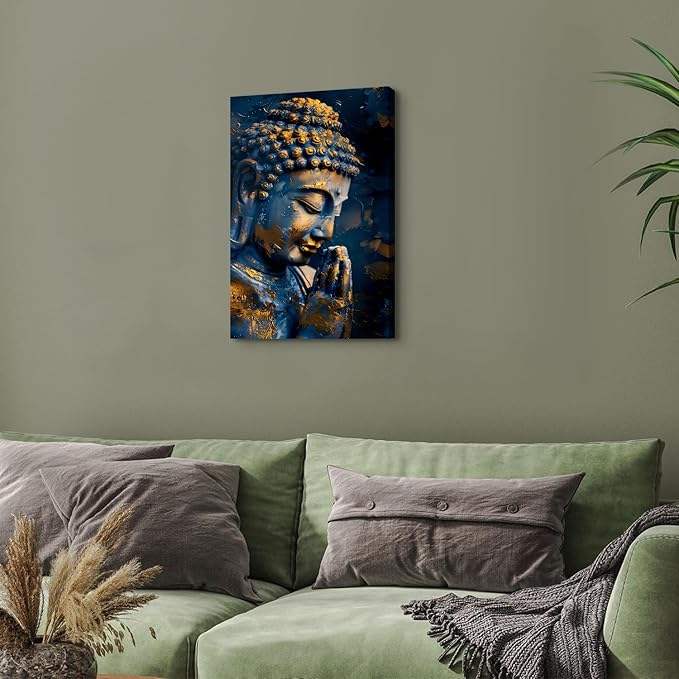 Buddha Wall Art Zen Wall Decor Buddhism Canvas Painting Prints Abstract Buddhist Statue Poster Framed Religious Meditation Artwork for Spa Yoga Living Room Bedroom Bathroom Home Decorations 16x24