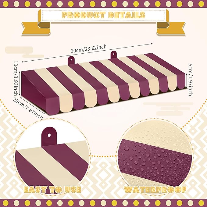 Boao 4 Pack Circus Awning Decoration 3D Stripe Cardboard Awning Carnival Wall Decor Circus Party Favors for Lemonade Stand Bakery Ice Cream Truck Bulletin Board Decor(Purple and Beige)