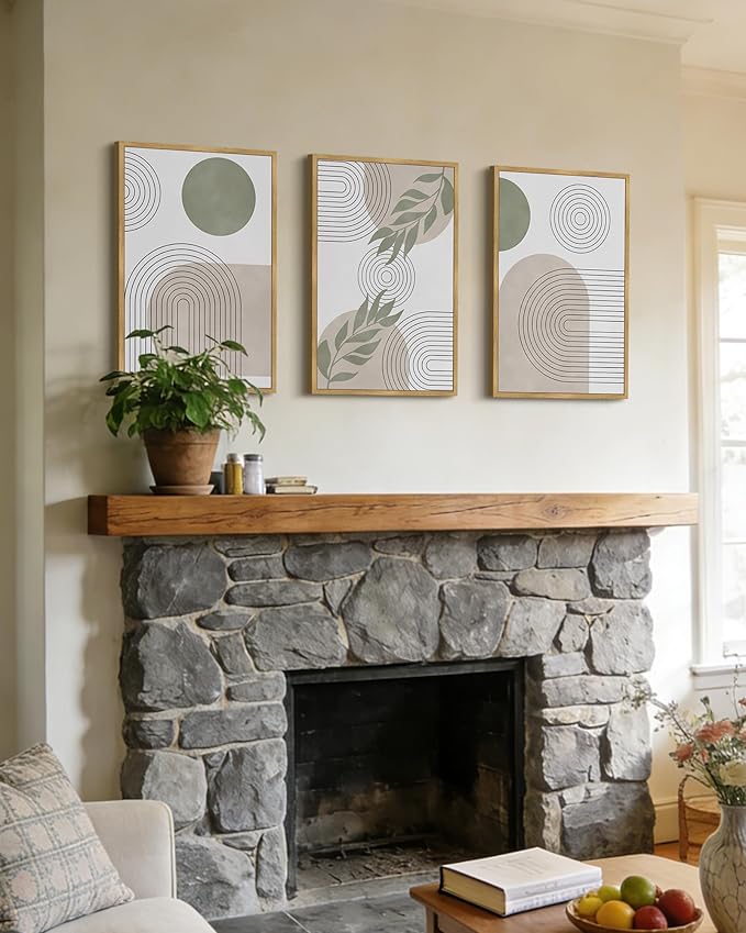 Drsoum Green Botanical Boho Wall Art Framed Modern Bohemian Sage Wall Decor Abstract Geometry Lines Prints Ready to Hang 16x24in Natural Framed