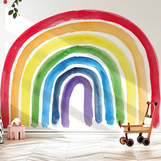 Large Boho Rainbow Wall Decals, Colorful Peel and Stick Fabric Nursery Wall Decor, Removable Home Room Wall Decor Murals Stickers for Kids Girls Toddler Bedroom Living Room Playroom