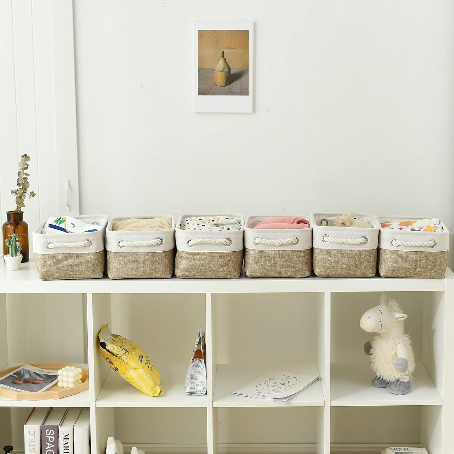Small Storage Baskets for shelves,Fabric Storage Baskets for closet,rectangular Collapsible baskets for organizing clothes,books,gifts